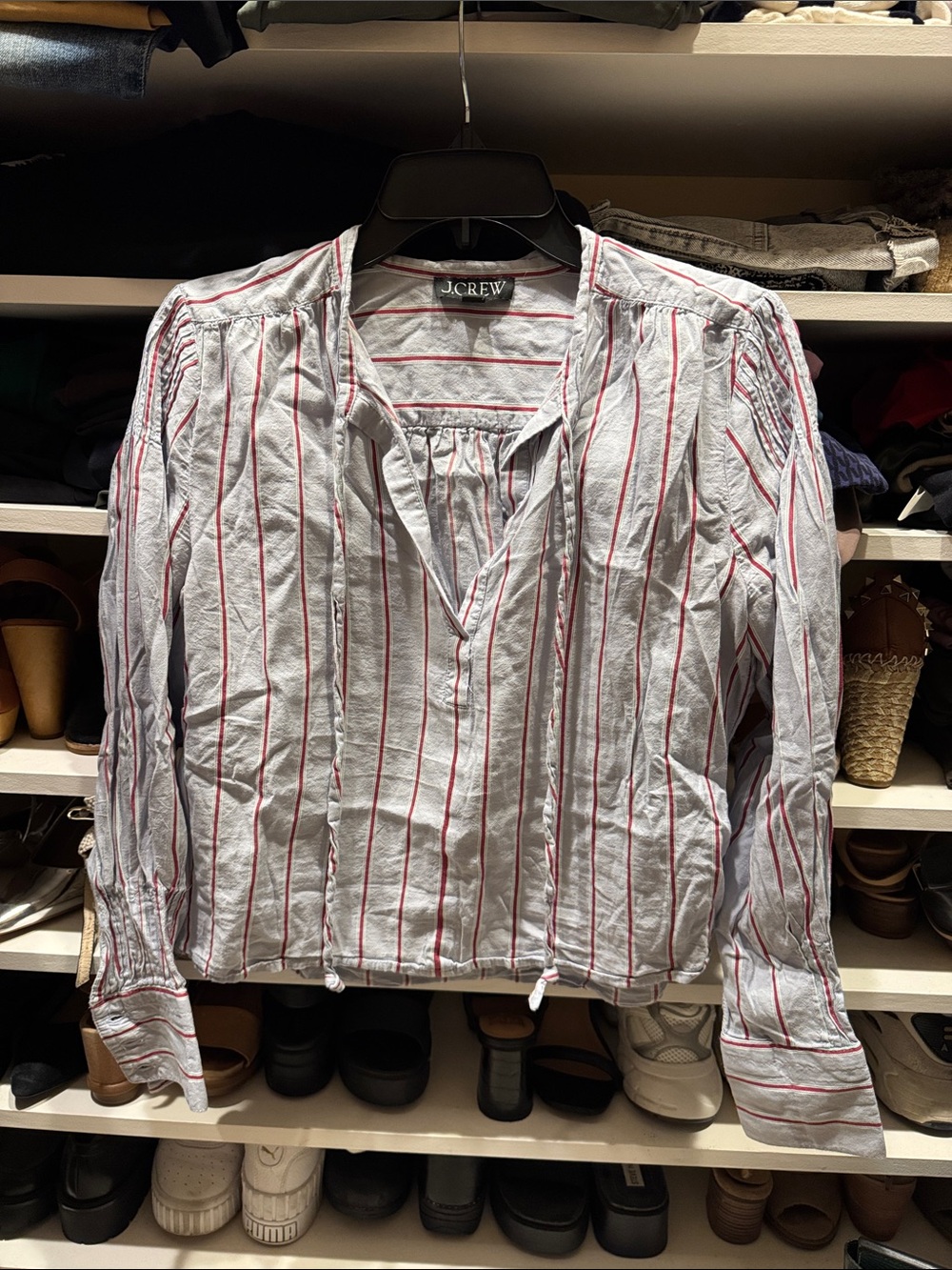 J. Crew White Button-Down Shirt with Red Stripes